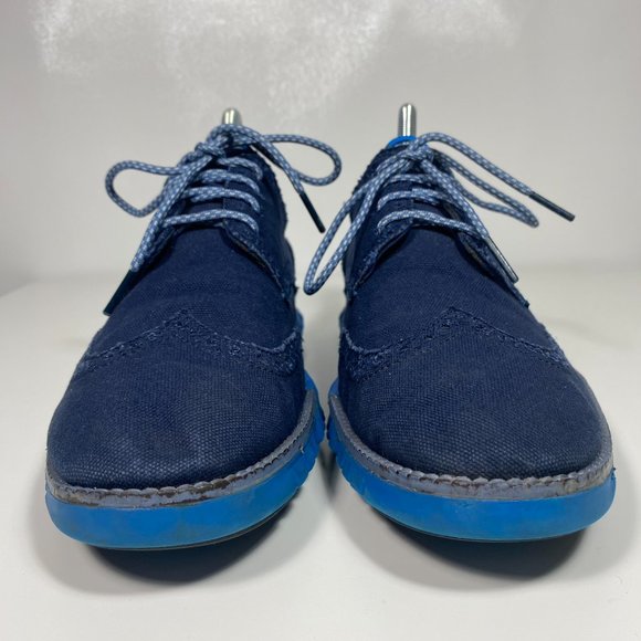 Cole Haan Men Shoes Zero Grand OS Wing Tip Lace Up Almond Toe Blue Sz 7 - Picture 3 of 16